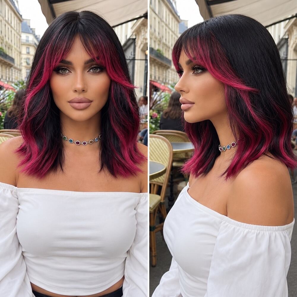 20” black and pink ombré synthetic wig